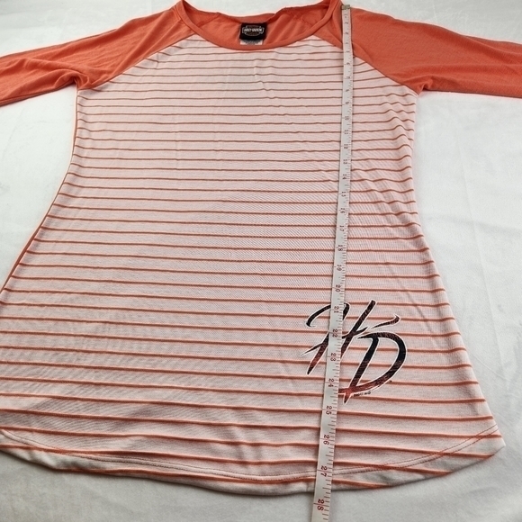 Harley Davidson Womens Size Large 3/4 Sleeve Melon and White Striped El Paso, Tx - Picture 3 of 7